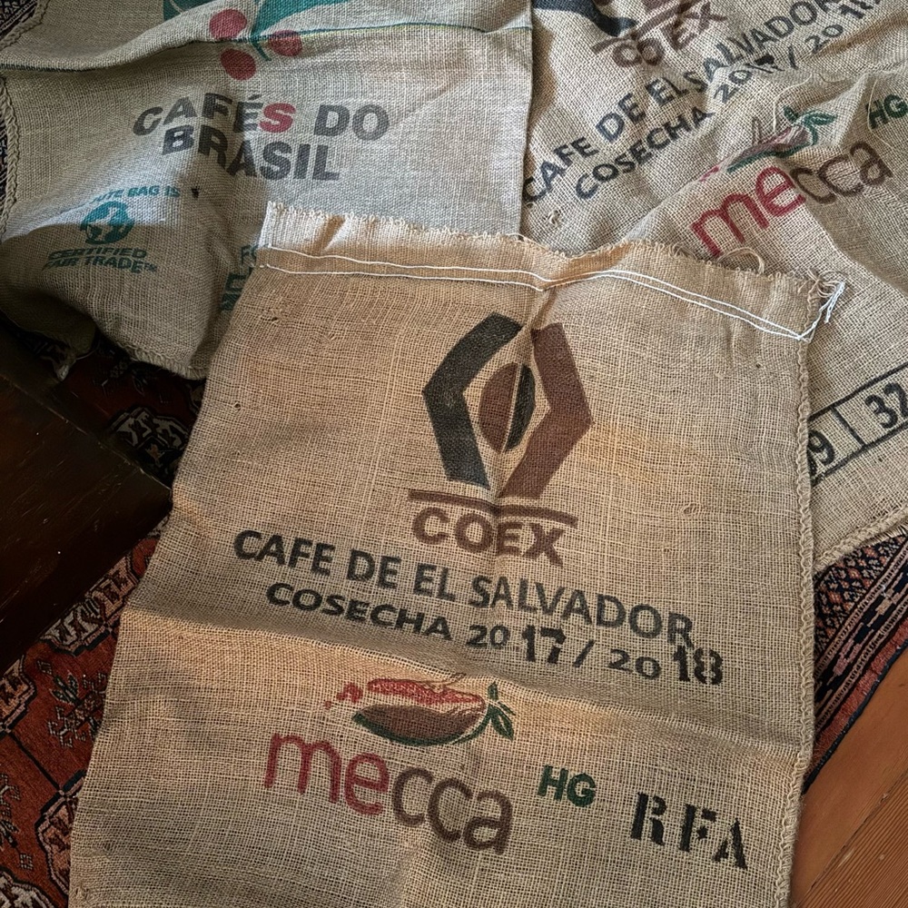 3 Burlap Coffee Sacks Brazil El Salvador